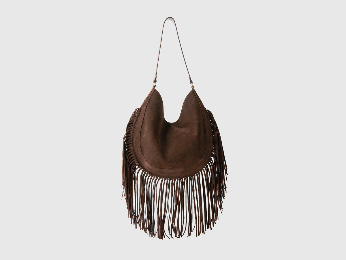 Borsa in pelle scamosciata con frange