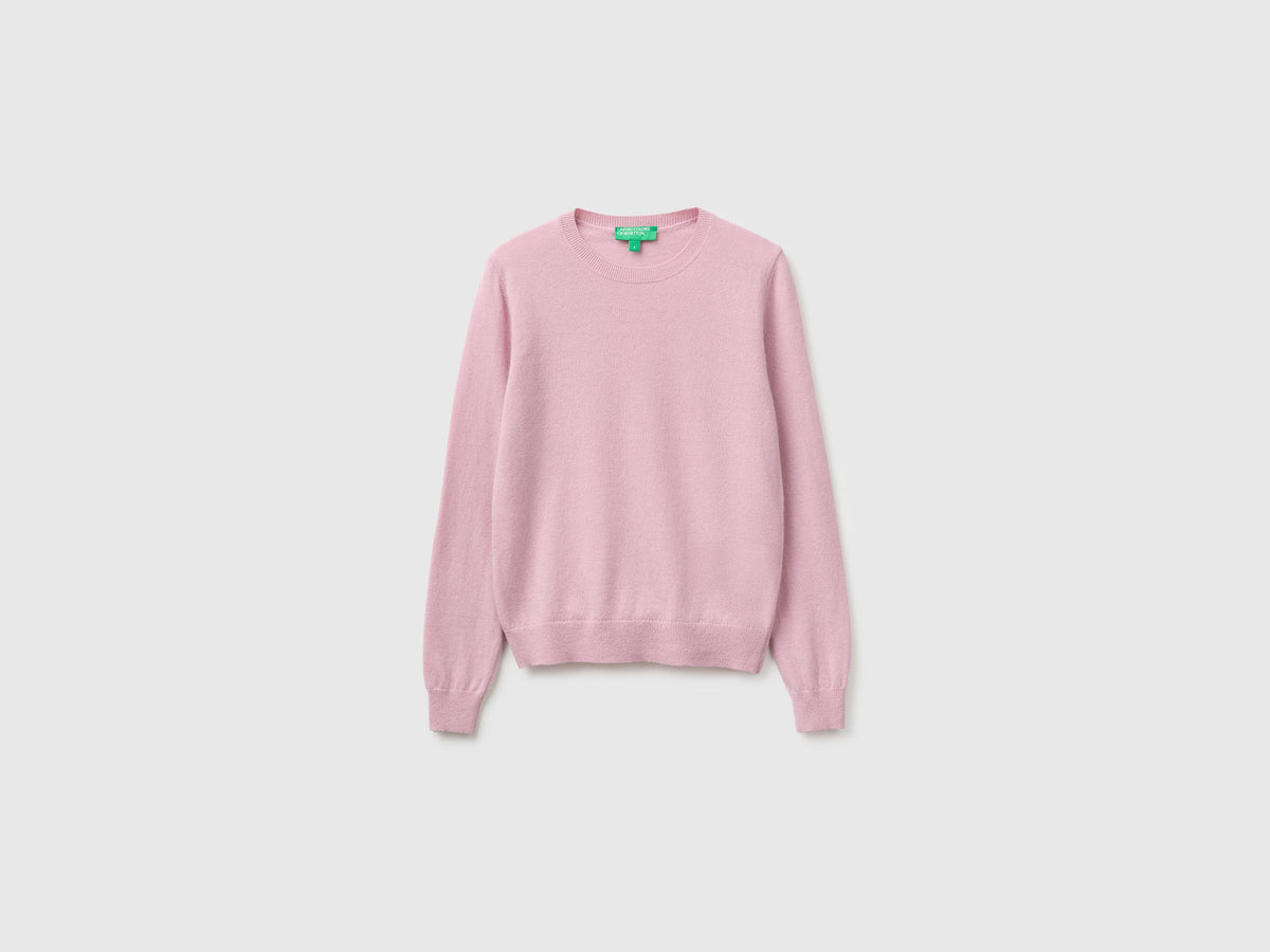 Maglia girocollo lilla in pura lana Merino