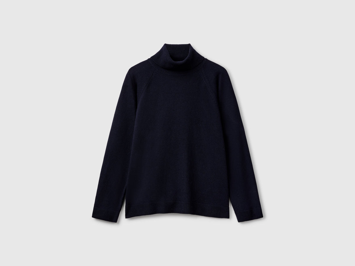 Maglione dolcevita blu notte in misto lana e cashmere