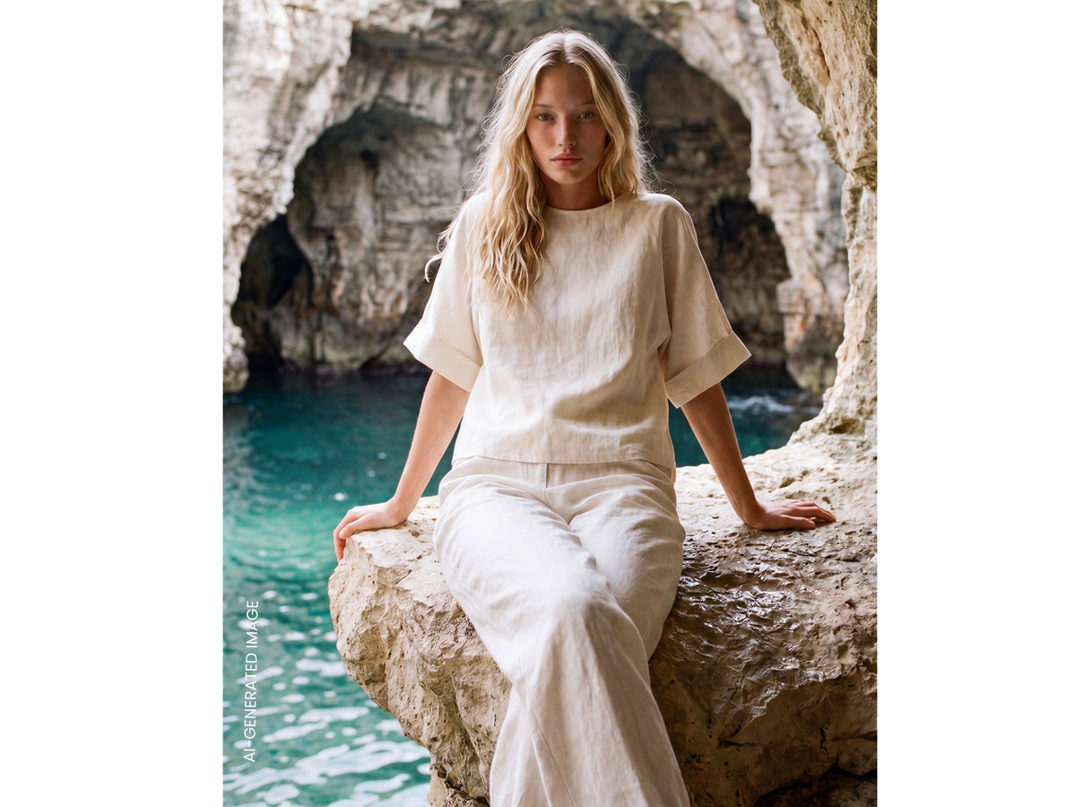 Blusa girocollo in puro lino