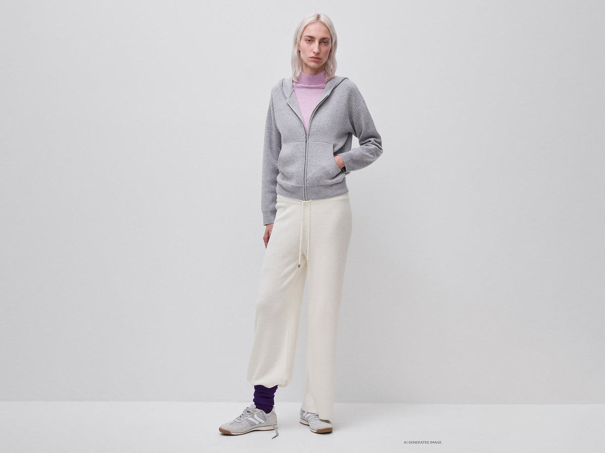 Maglia con zip e cappuccio in misto lana e cashmere