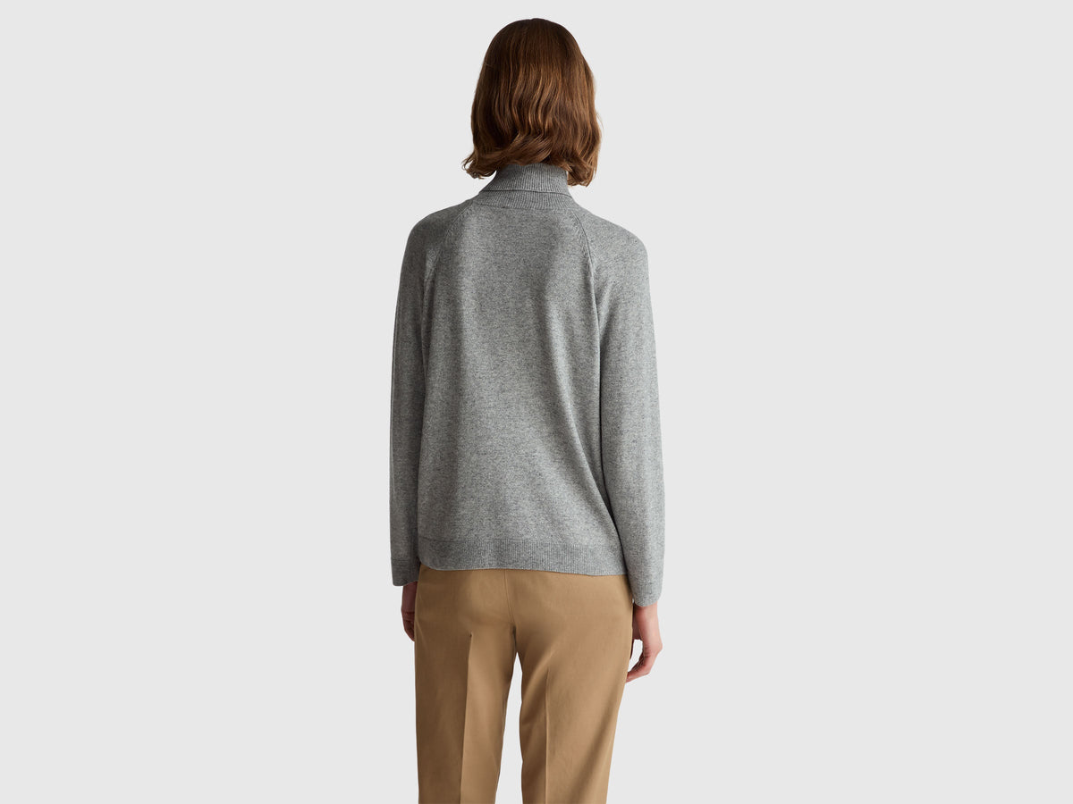 Maglione dolcevita grigio mélange in misto lana e cashmere
