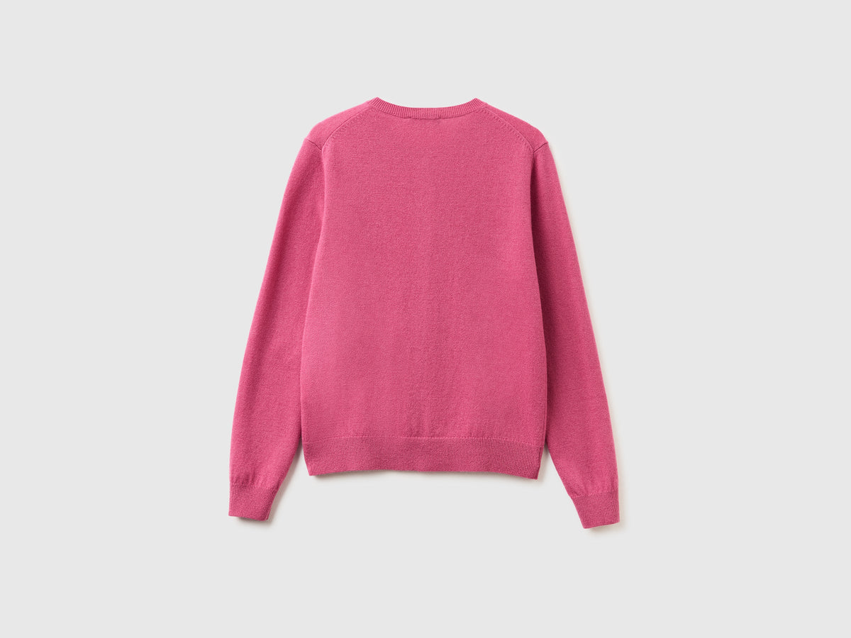 Cardigan girocollo prugna in pura lana Merino