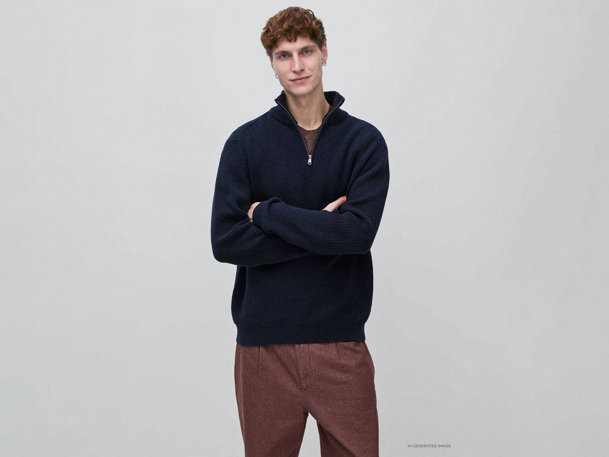 Maglia con mezza zip in misto lana