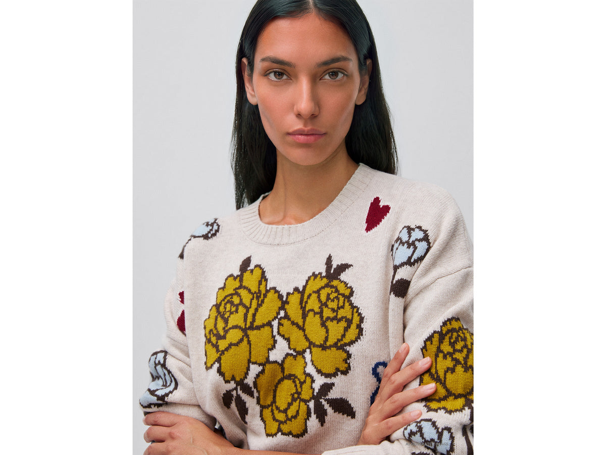 Maglia 100% lana con intarsio floreale