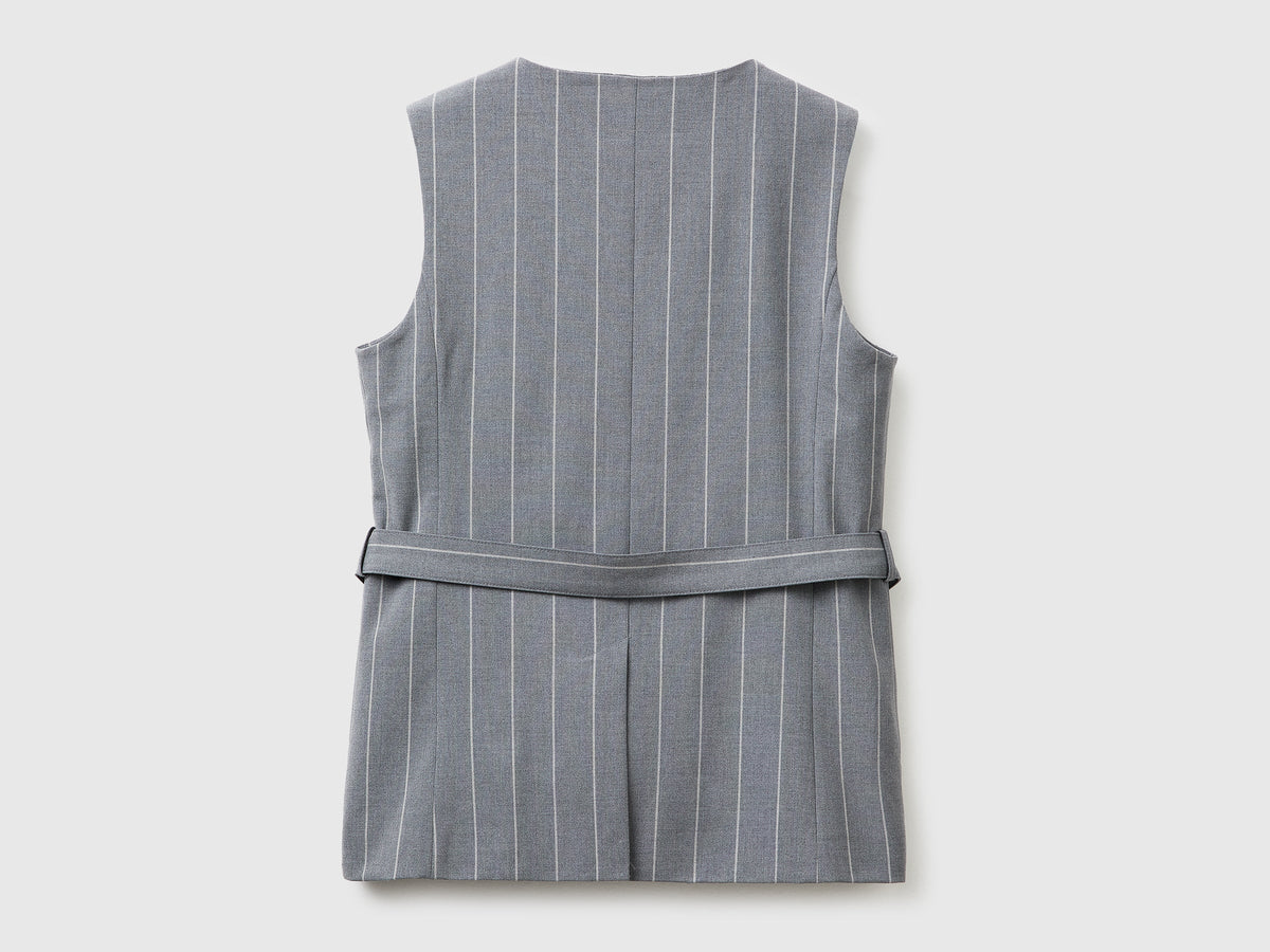 Gilet lungo gessato con cintura
