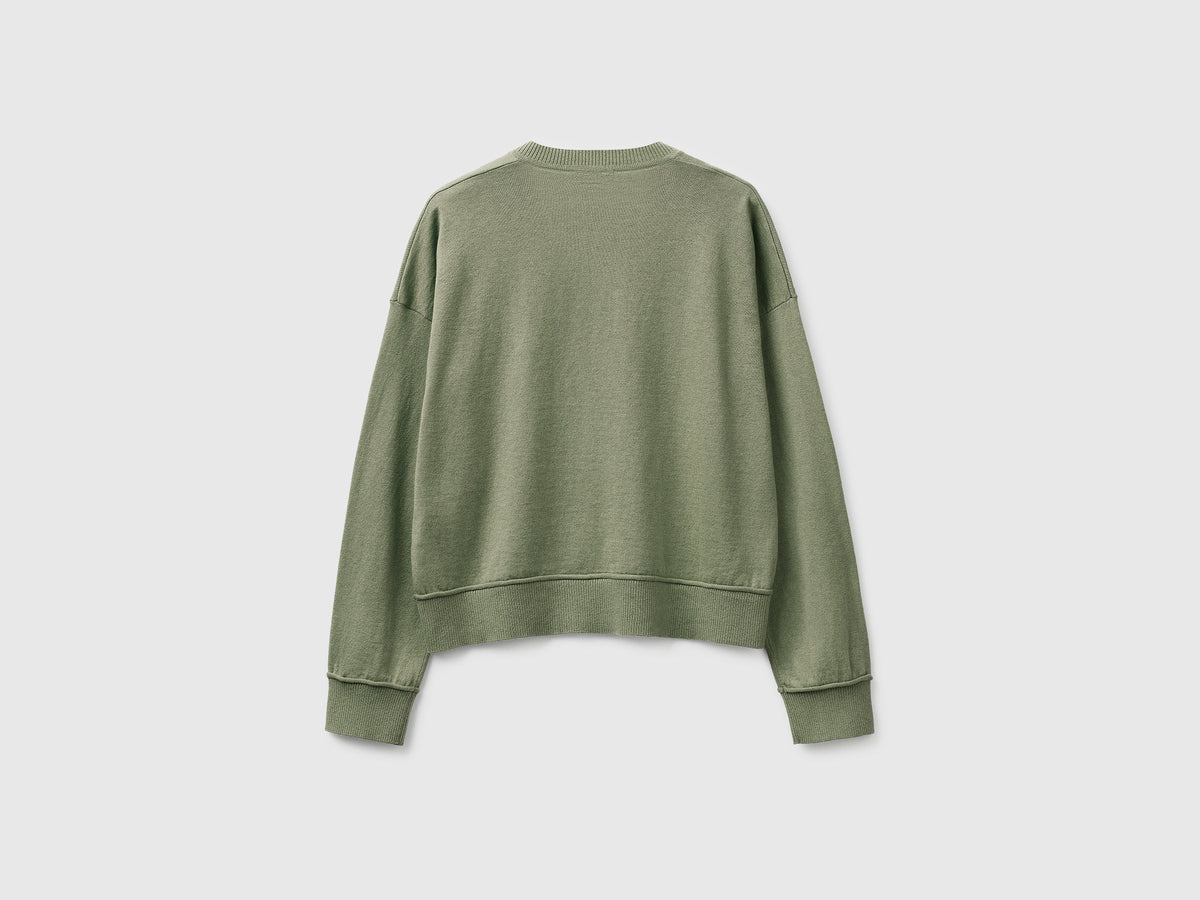Maglia scollo a V in cotone e lana