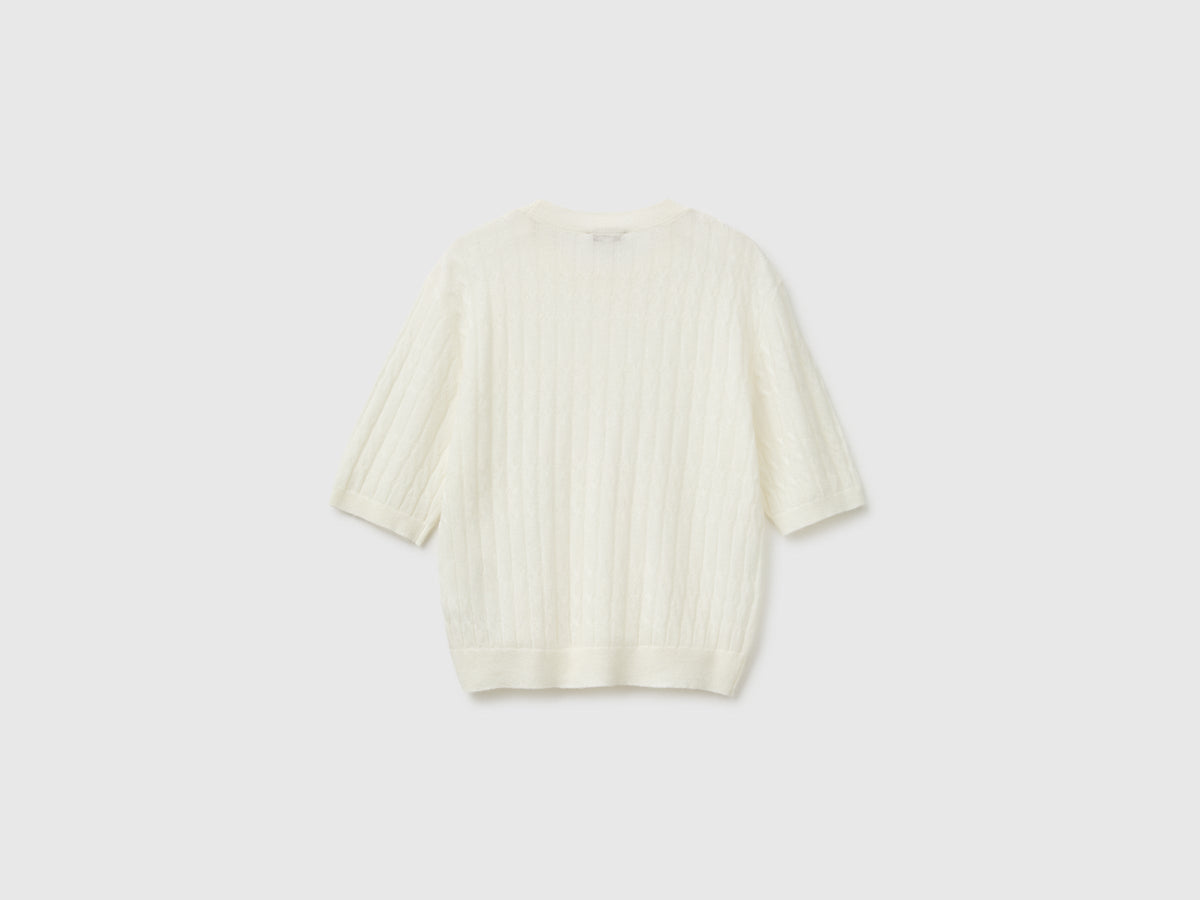 Maglia con trecce in misto lana ultralight