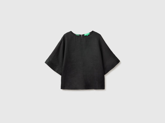 Blusa girocollo in puro lino