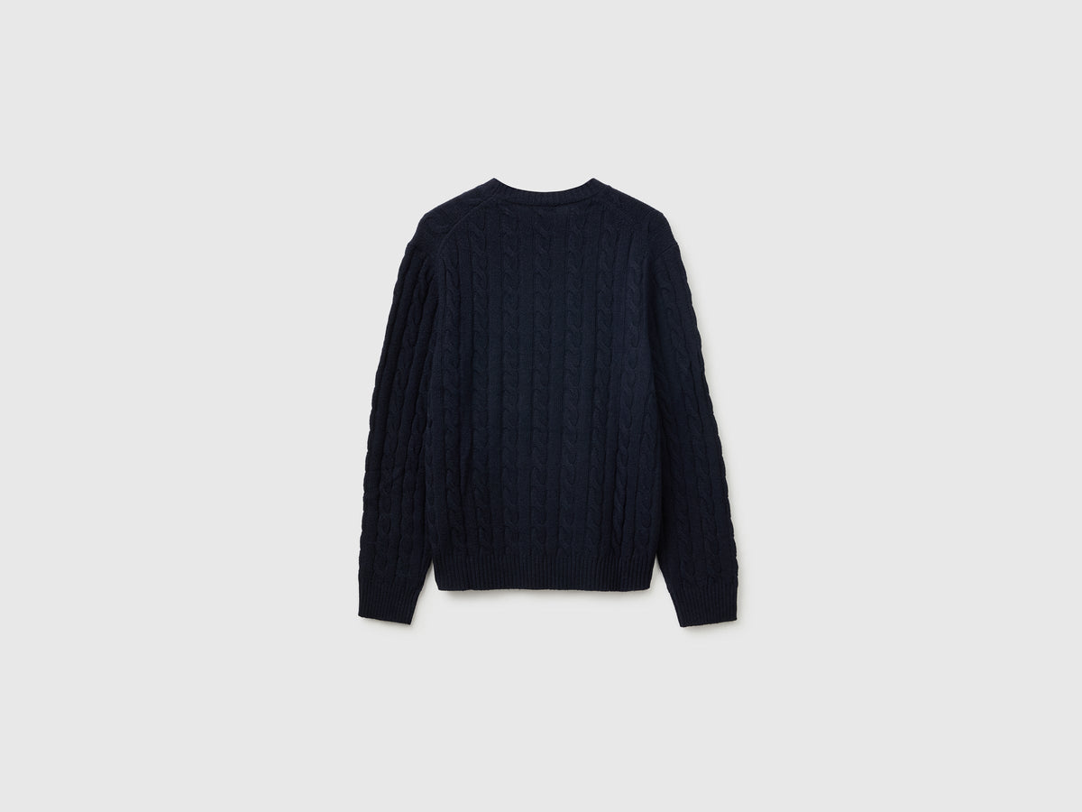 Maglia girocollo con trecce in misto lana