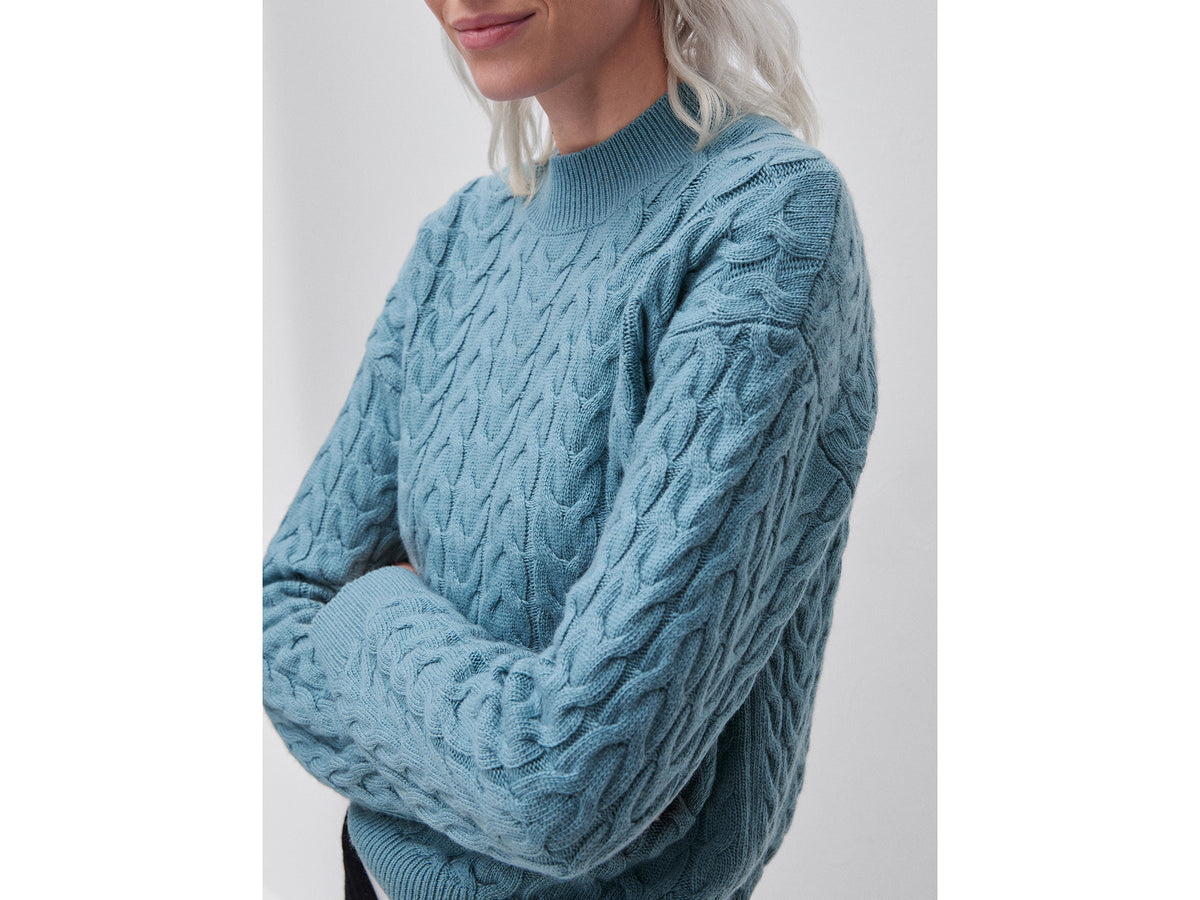 Maglione lupetto con trecce in misto lana e cashmere