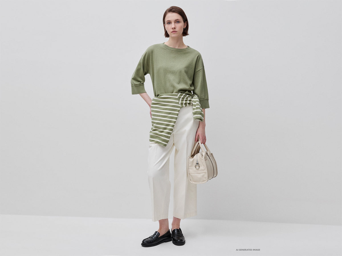 Maglia girocollo in cotone e lana