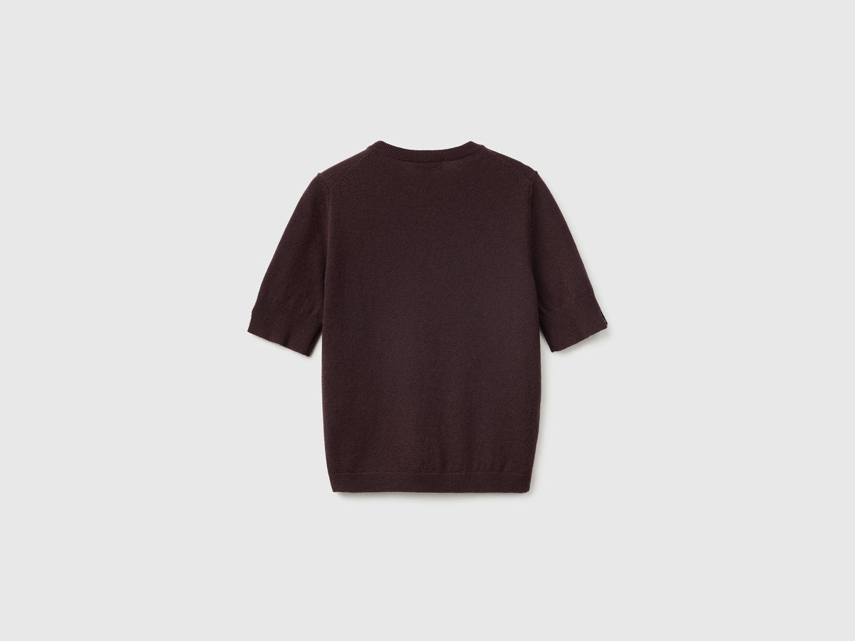 Maglia manica corta cioccolato in pura lana Merino