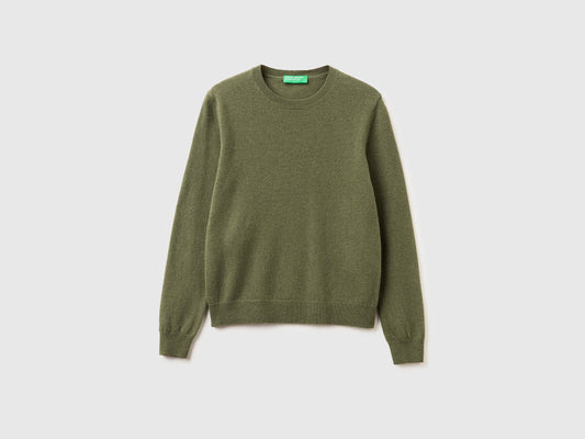 Maglia girocollo verde militare in pura lana Merino
