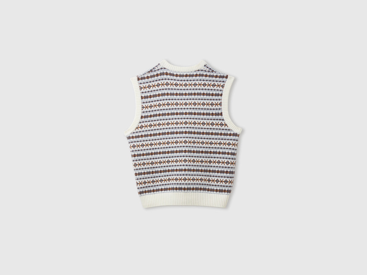 Gilet scollo a V jacquard in misto lana