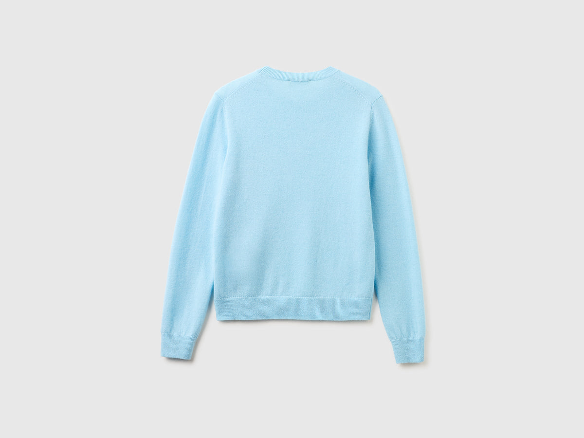 Maglia girocollo celeste in pura lana Merino