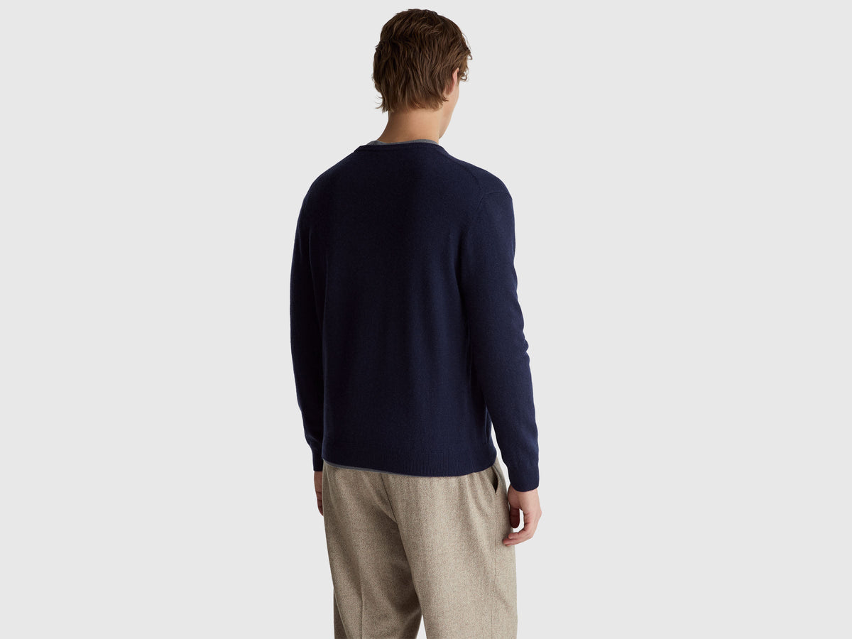 Maglia blu scuro in pura lana Merino