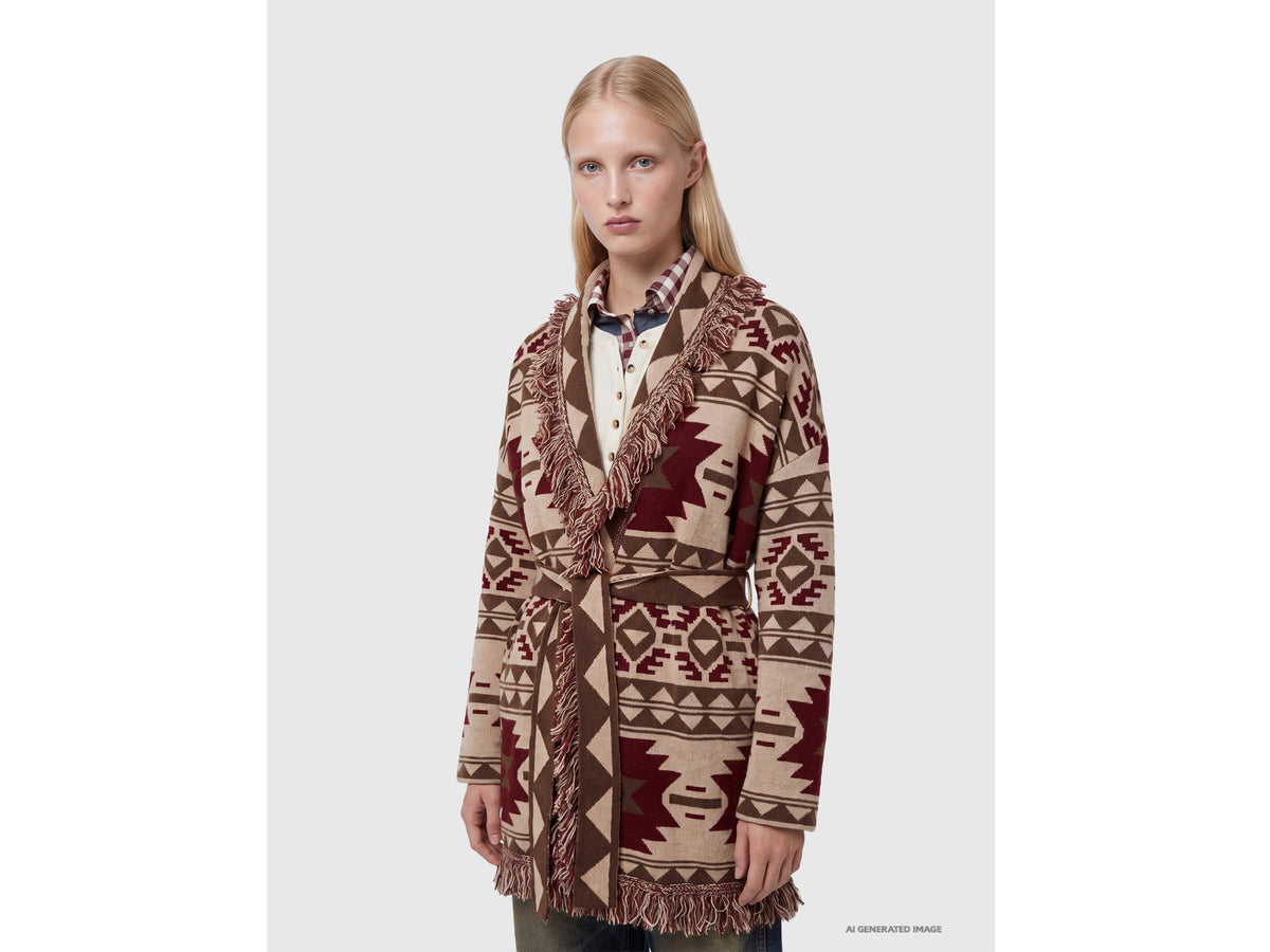 Giacca in maglia jacquard con frange