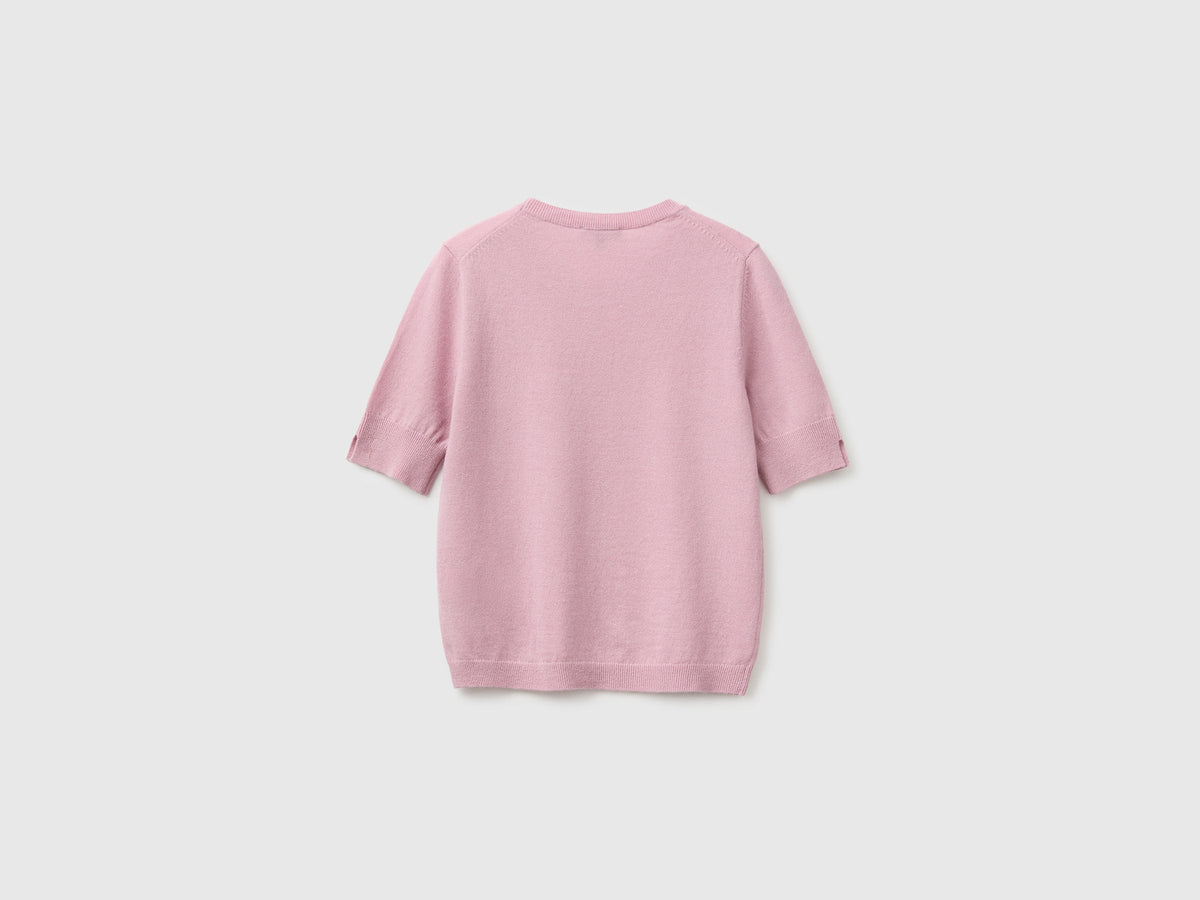 Maglia manica corta lilla in pura lana Merino