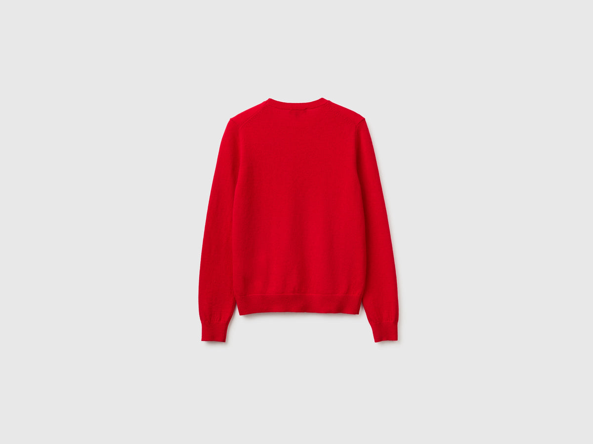 Maglia girocollo rosso prugna in pura lana Merino