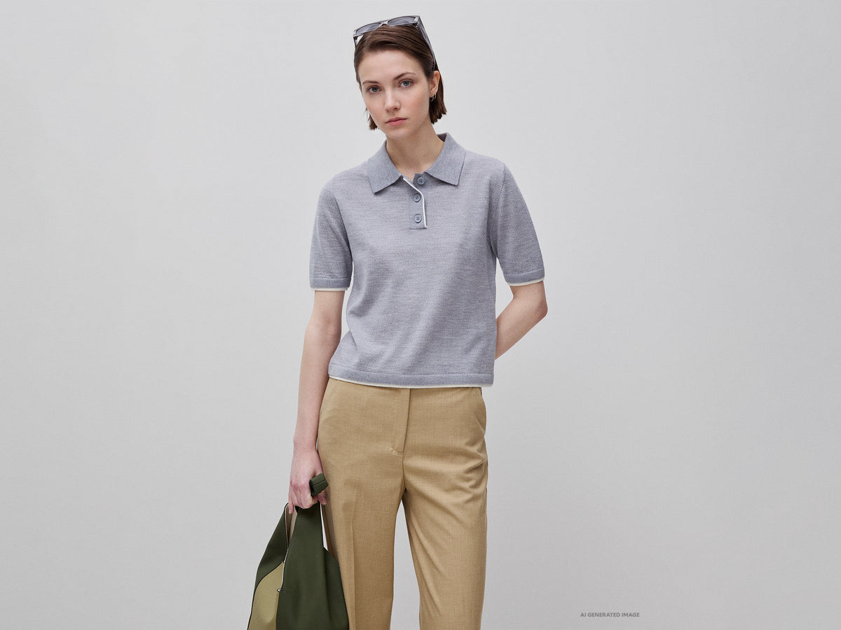 Maglia a polo 100% lana Merino