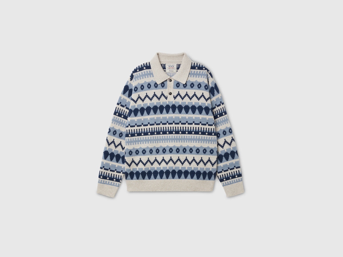 Maglia a polo jacquard in misto lana