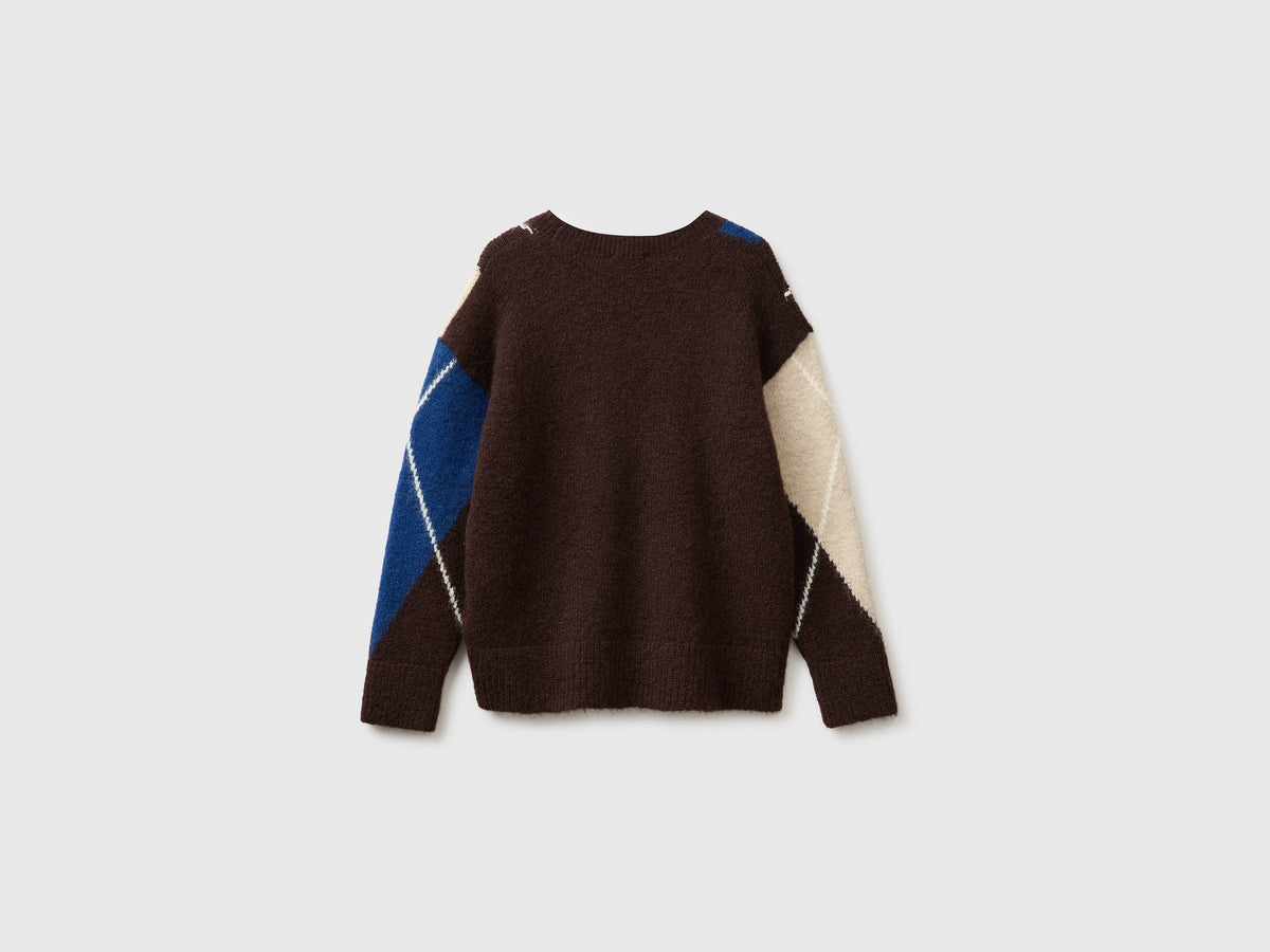 Maglia over con rombi in misto lana