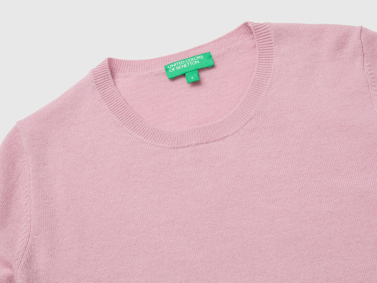 Maglia manica corta lilla in pura lana Merino