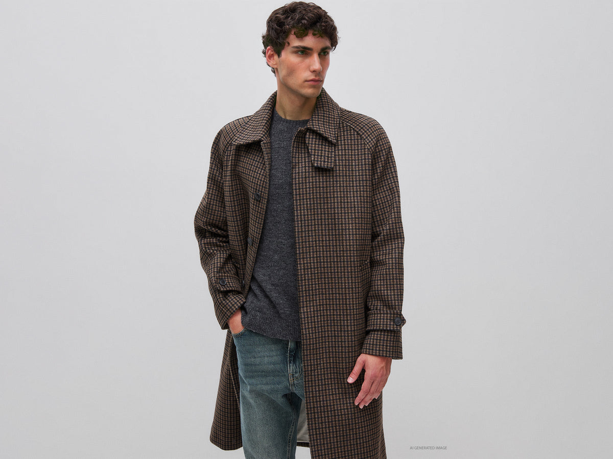 Cappotto lungo a quadri in misto lana