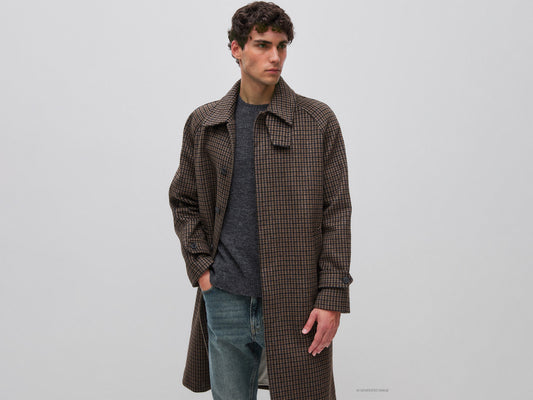 Cappotto lungo a quadri in misto lana