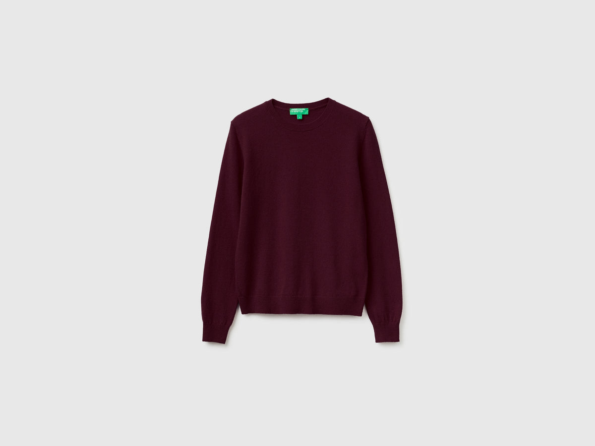 Maglia girocollo prugna in pura lana Merino