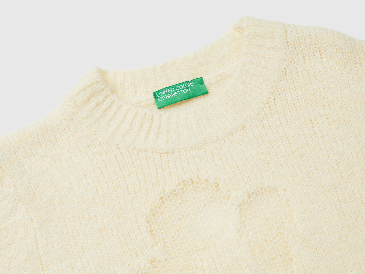 Maglia manica corta con intarsio fiori