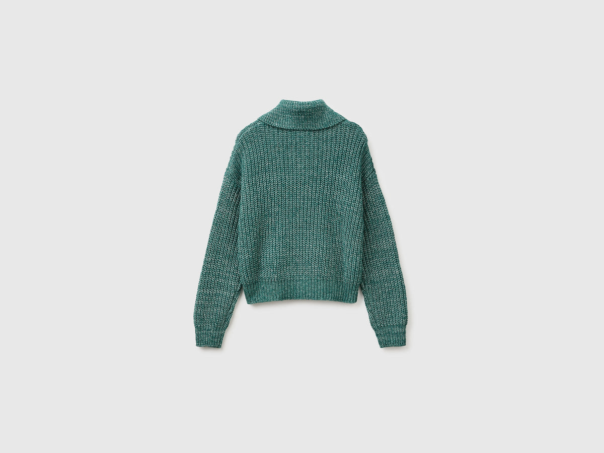 Maglia mélange con collo alto e mezza zip