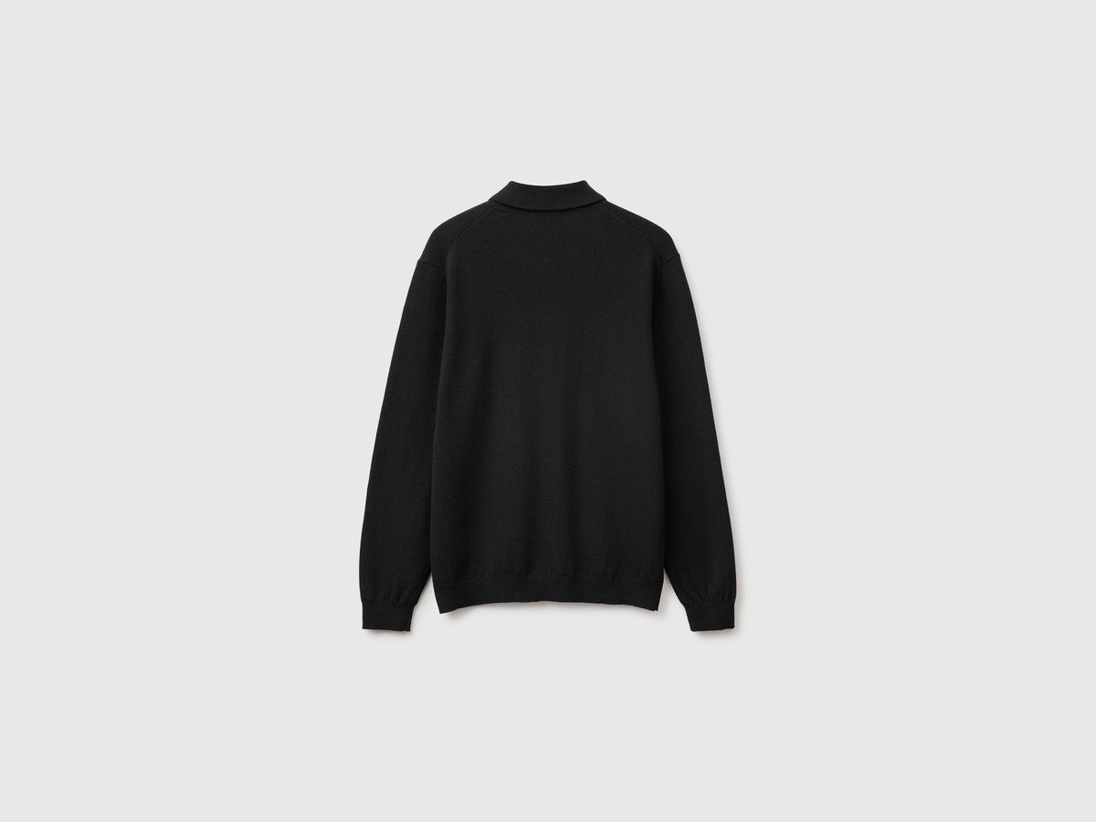 Polo nera in pura lana Merino