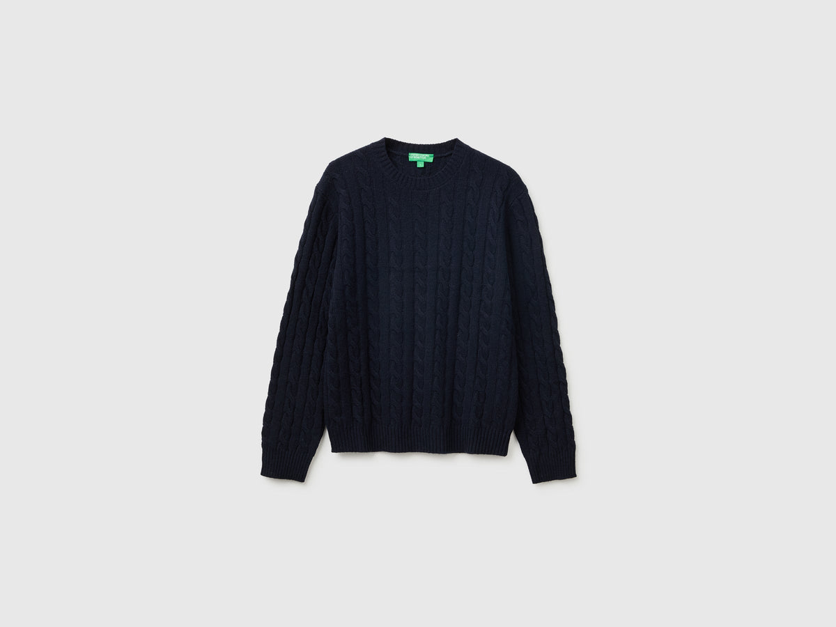 Maglia girocollo con trecce in misto lana