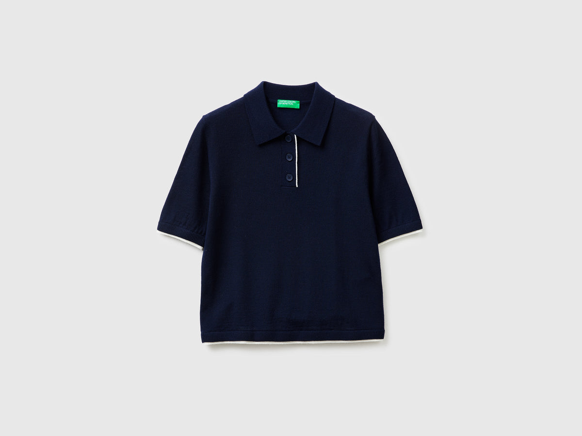 Maglia a polo 100% lana Merino