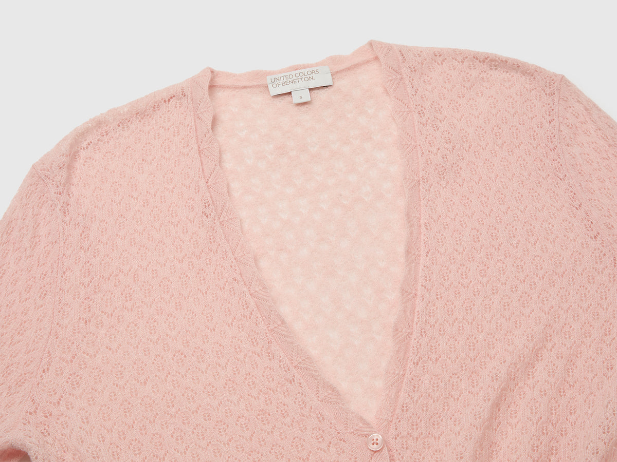 Cardigan traforato in misto lana ultralight
