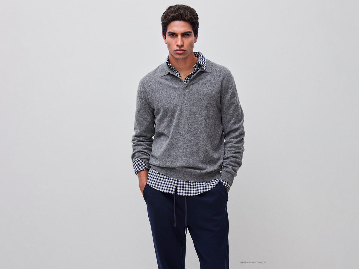 Polo grigio mélange in pura lana Merino