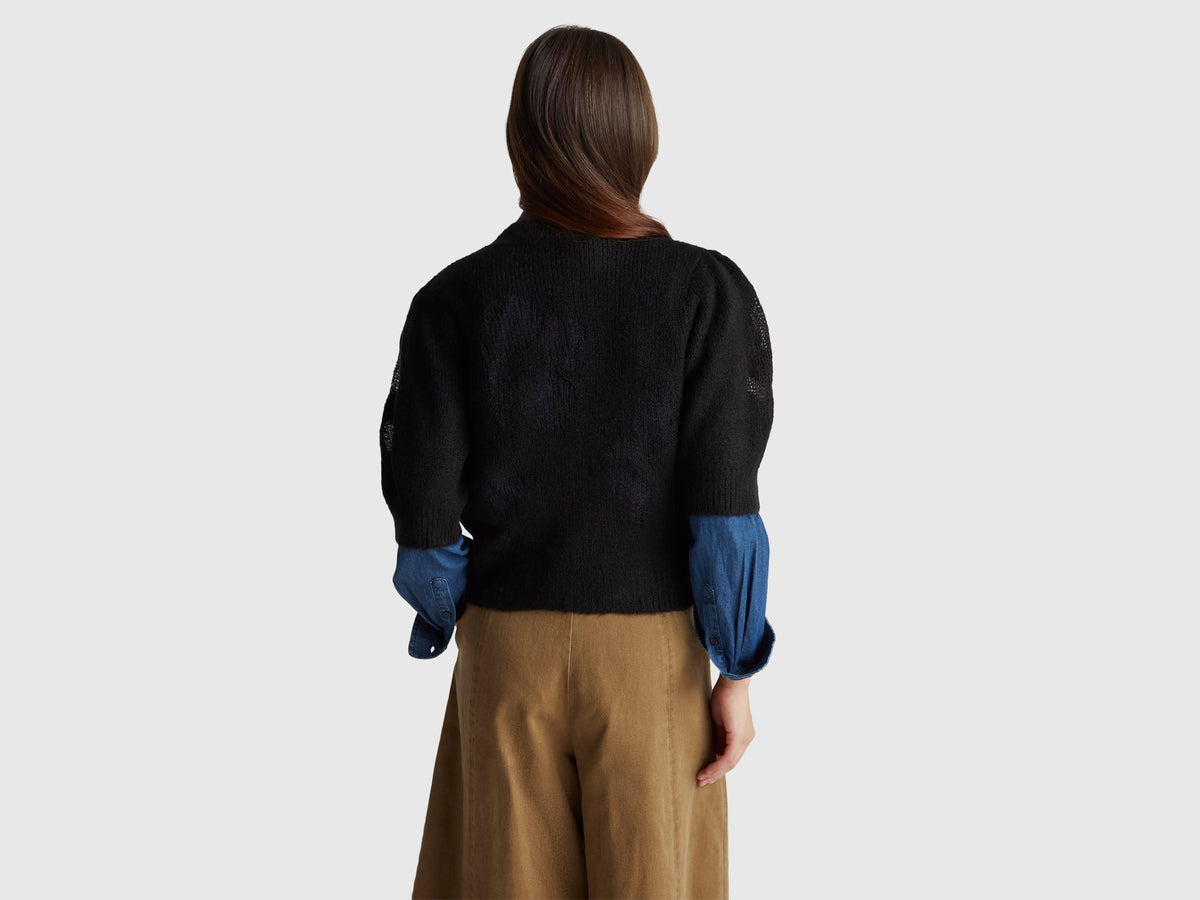 Maglia manica corta con intarsio fiori