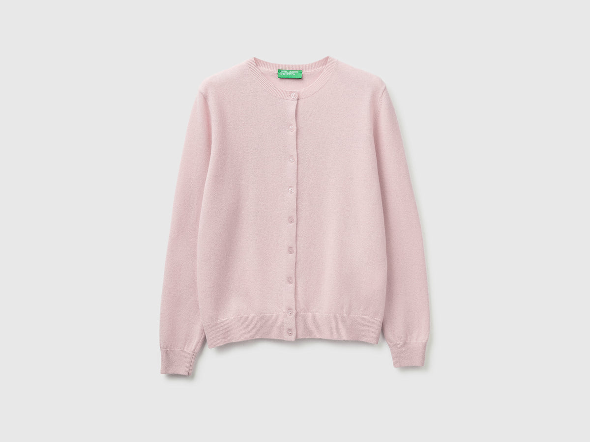 Cardigan girocollo lilla chiaro in pura lana Merino
