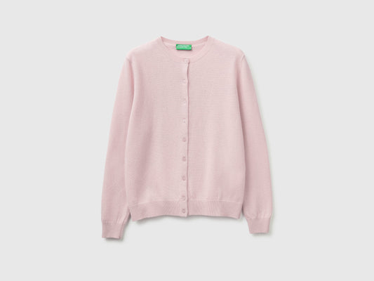 Cardigan girocollo lilla chiaro in pura lana Merino