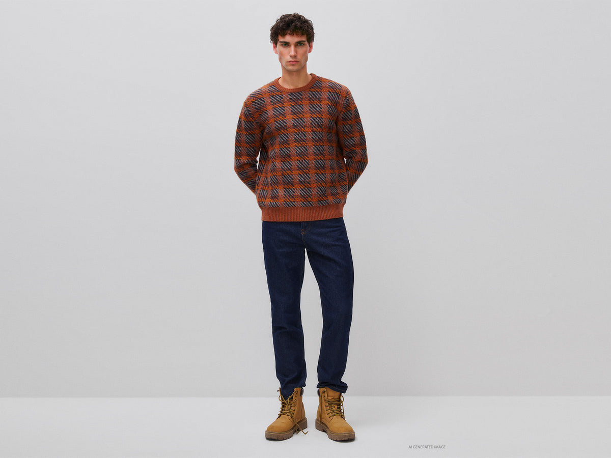 Maglia tartan in misto cotone e lana