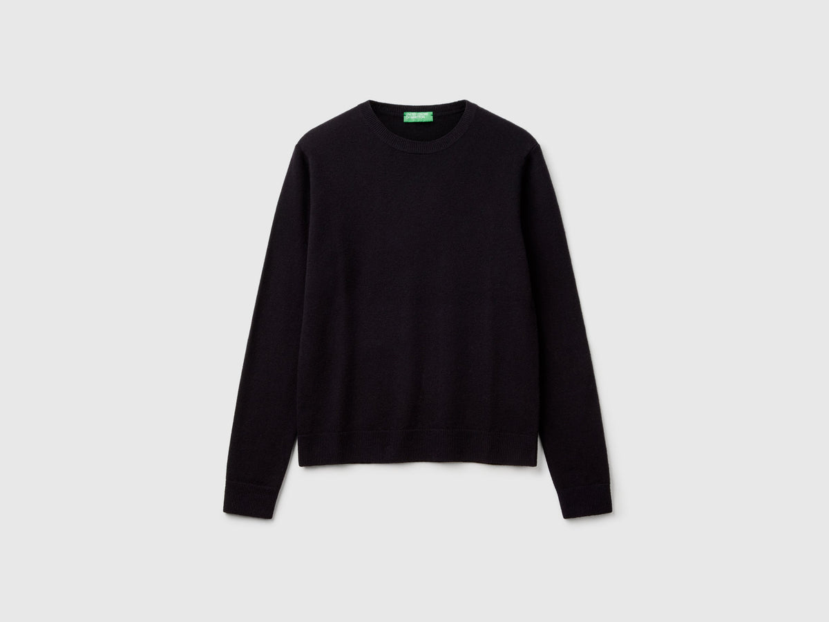 Maglia girocollo nera in pura lana Merino