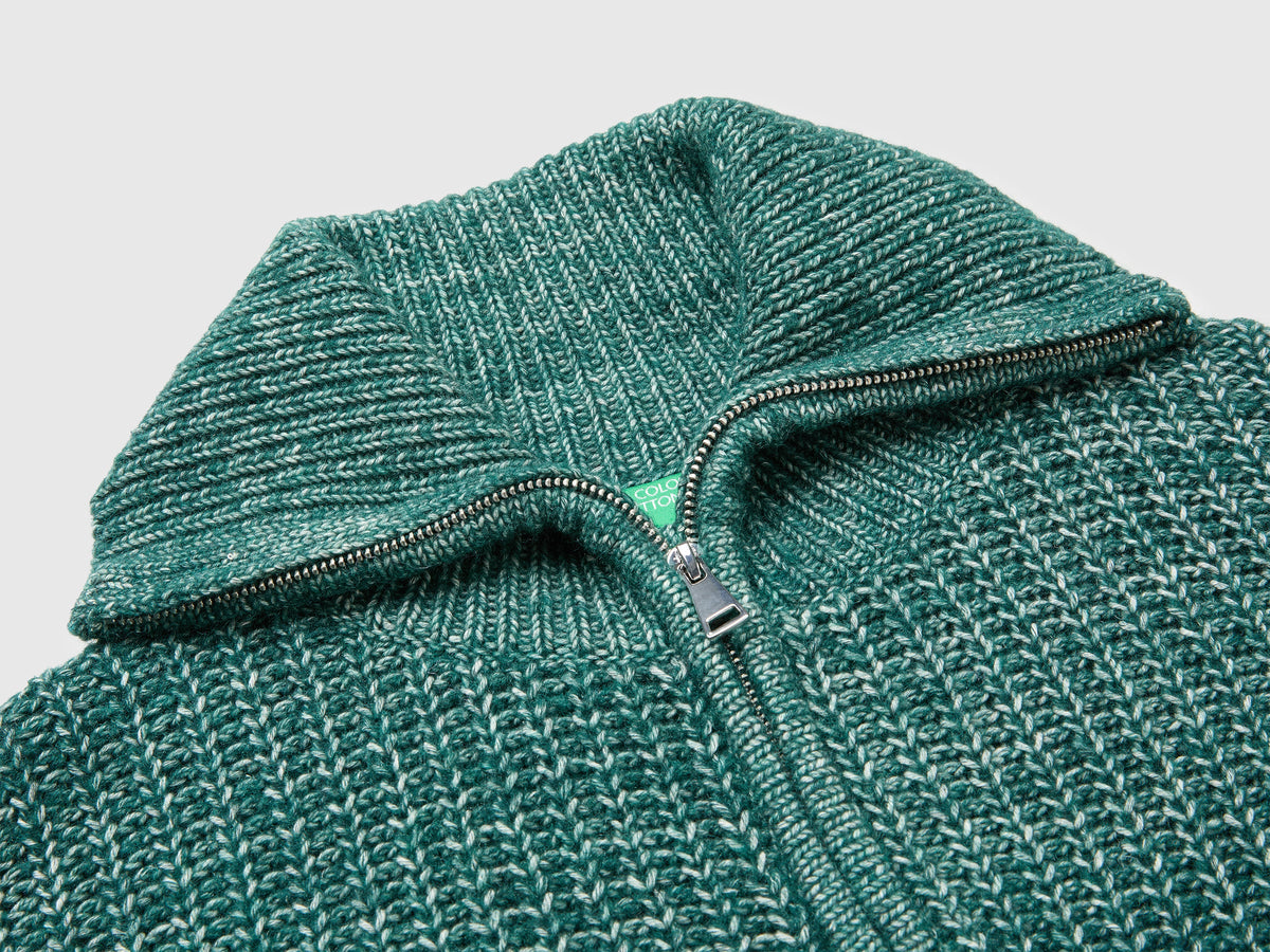 Maglia mélange con collo alto e mezza zip