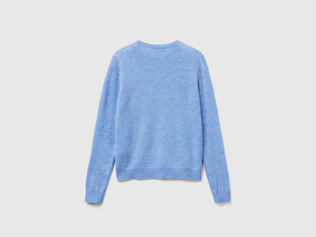 Maglia girocollo azzurro in lana Merino