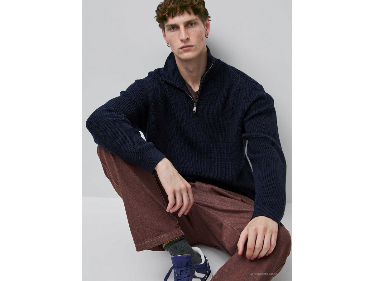 Maglia con mezza zip in misto lana