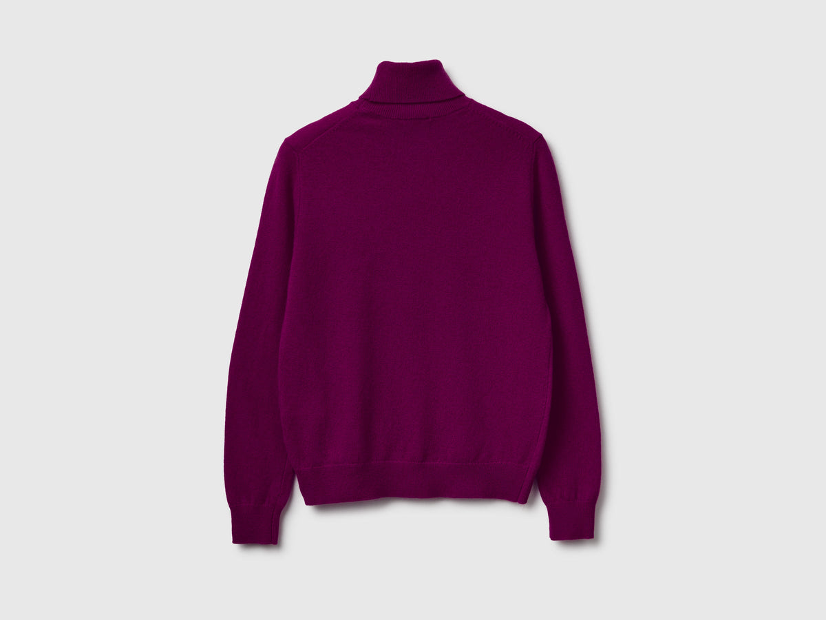 Maglione dolcevita viola in pura lana Merino