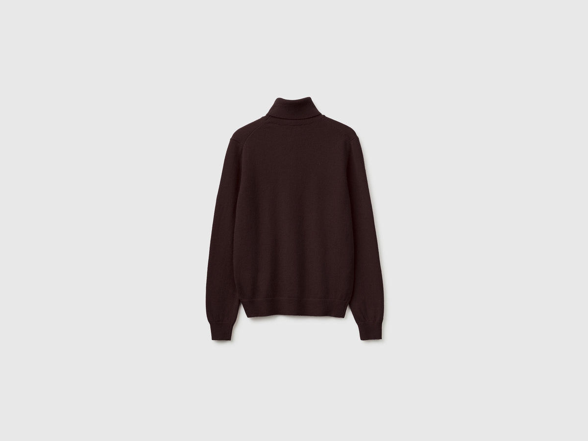 Maglione dolcevita cioccolato in pura lana Merino