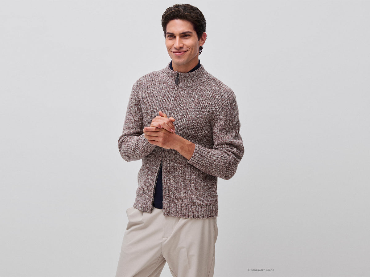 Cardigan con zip in misto lana