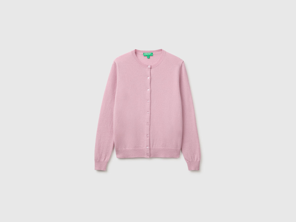 Cardigan girocollo lilla in pura lana Merino